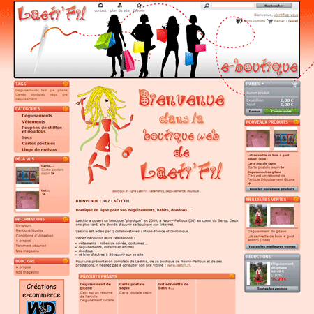 Exemple de création site Internet Reims : boutique en ligne de couture (déguisements, vêtements, doudous, poupées de chiffon)