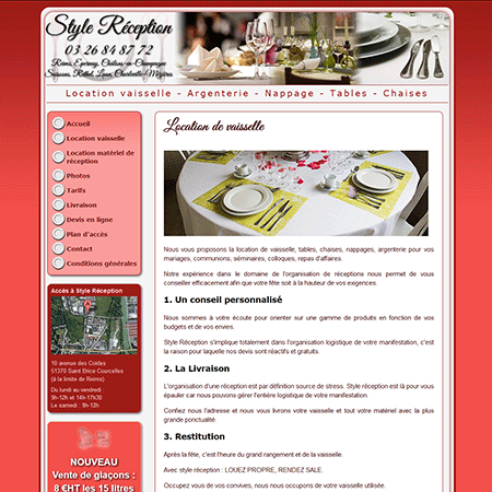 Exemple de creation site Internet Reims : location de vaisselle et matériel de réception à Reims, Epernay, Châlons-en-Champagne...