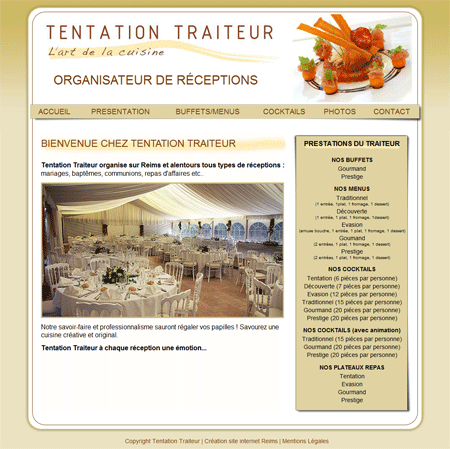 Exemple de création site Internet Reims : Tentation Traiteur, votre traiteur à Reims